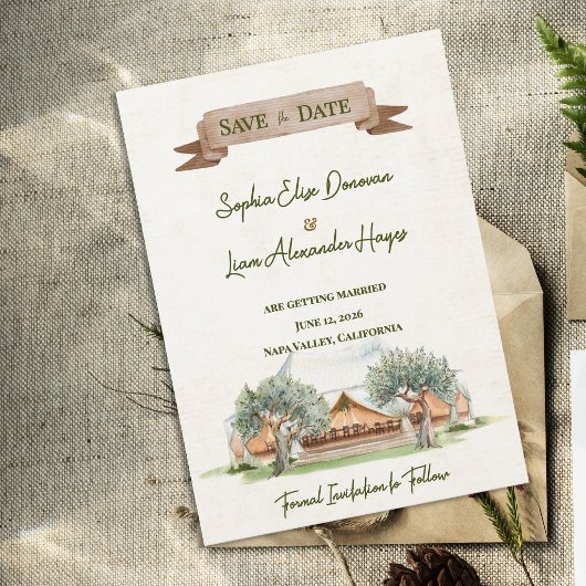 Boho Buiten Waterverf Tent Trouwkaart Save the Dat Date