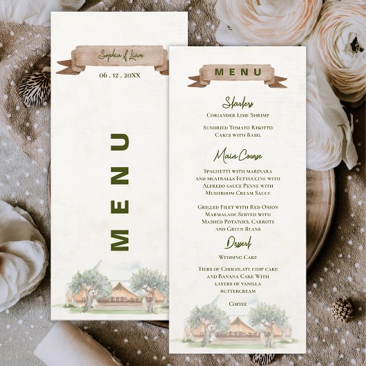 Boho Buitentent Rustieke Kampeer Huwelijksreceptie Menu