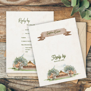 Boho Buitentent Watercolor Kampeer Huwelijksfeest  RSVP Kaartje