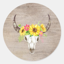 Boho Bull schedel licht hout Ronde Sticker
