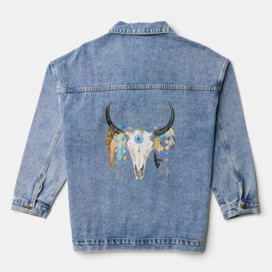 Boho Bull Skull Denim jas voor dames Denim Jacket (Achterkant)