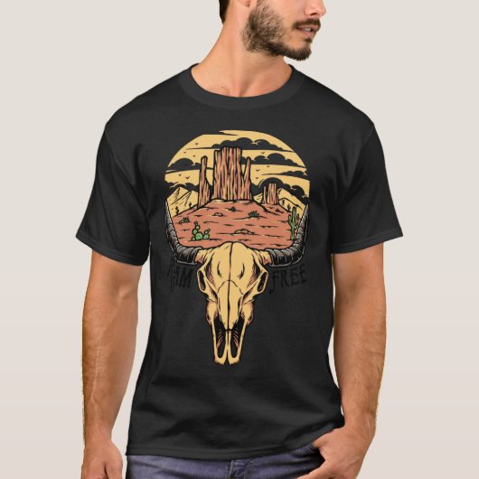 Boho Bull Skull Desert Sunset Roam Free Western Co T-shirt (Voorkant)