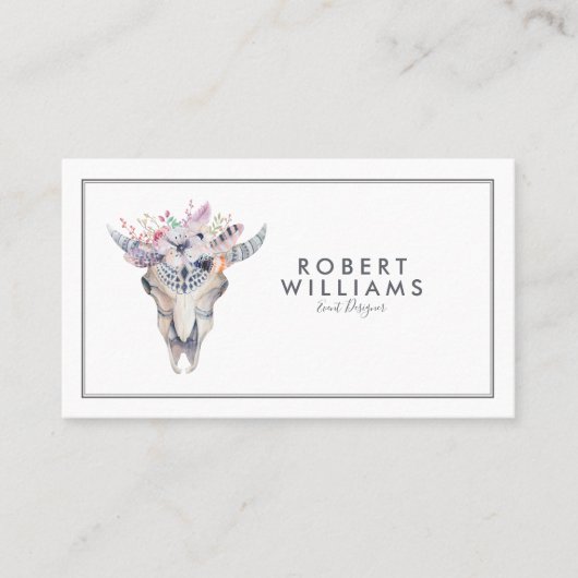 Boho Bull Skull & Tribal Flowers Boeket Visitekaartje (Voorkant)