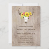 Boho Bull Skull trouwuitnodiging met zonnebloemen Kaart (Voorkant)