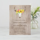 Boho Bull Skull trouwuitnodiging met zonnebloemen Kaart (Staand voorkant)