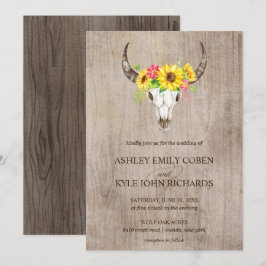 Boho Bull Skull trouwuitnodiging met zonnebloemen Kaart