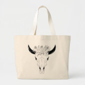 Boho Bull Skull Wildflower Grote Tote Bag (Voorkant)