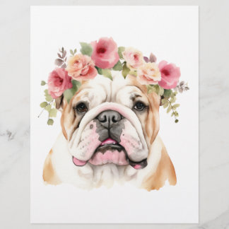 Boho Bulldog bloemkroon Waterverf Briefhoofd