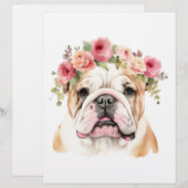 Boho Bulldog bloemkroon Waterverf Briefhoofd (Voorkant / Achterkant)