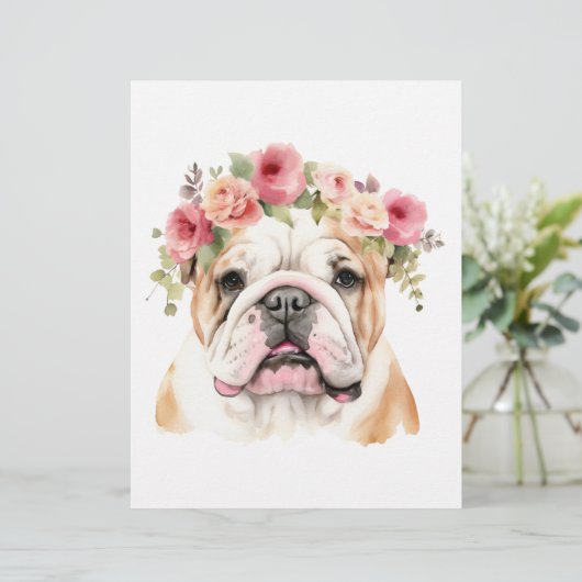 Boho Bulldog bloemkroon Waterverf Briefhoofd (Staand voorkant)