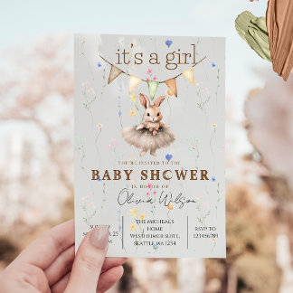 Boho Bunny Baby Shower Uitnodiging met Bloemige Pa