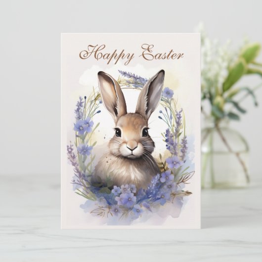 Boho Bunny Bliss: Gelukkige Paaswensen Feestdagenkaart (Staand voorkant)