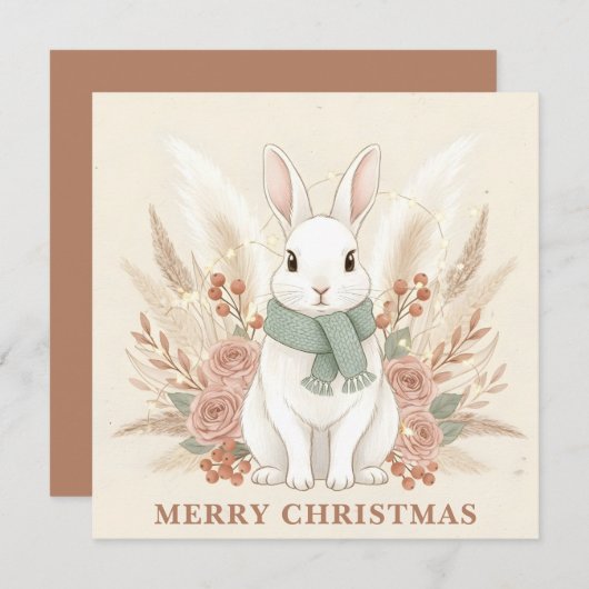 Boho Bunny Christmas Feestdagenkaart (Voorkant / Achterkant)