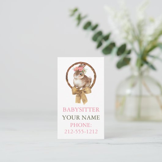 BOHO Bunny Coquette Bow Babysitter Visitekaartjes (Staand voorkant)