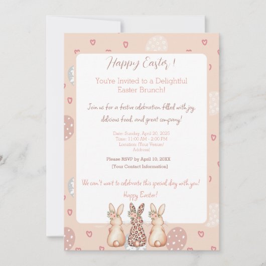 Boho Bunny Gepersonaliseerde Paasbrunch Kaart (Voorkant)