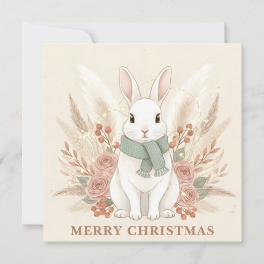 Boho Bunny Kerstmis Feestdagenkaart (Voorkant)