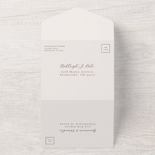 Boho Bunny Love Waterverf Wedding en RSVP All In One Uitnodiging (Buitenkant)