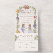 Boho Bunny Love Waterverf Wedding en RSVP All In One Uitnodiging (Binnen)