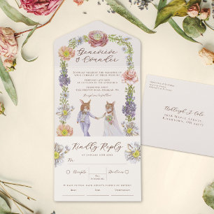 Boho Bunny Love Waterverf Wedding en RSVP All In One Uitnodiging