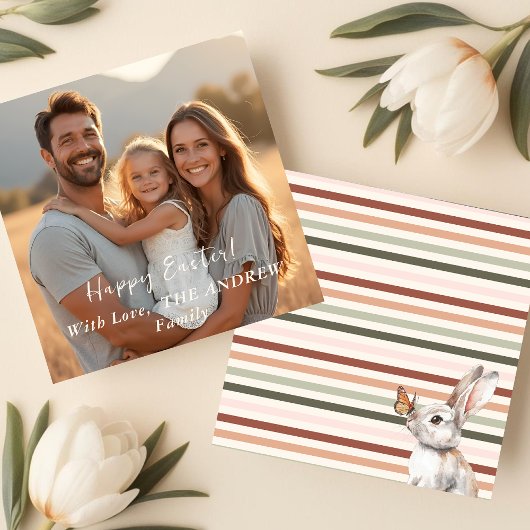 Boho Bunny Minimalist Paasfoto Feestdagenkaart