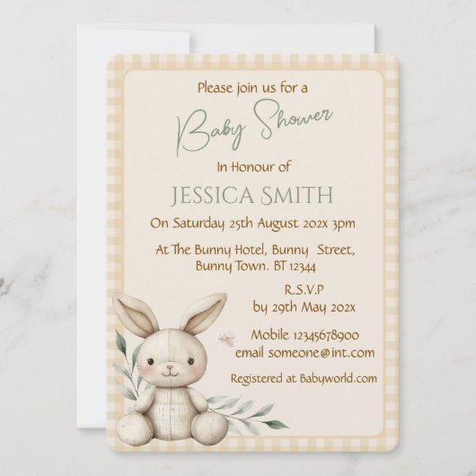 Boho Bunny Neutral  Baby Shower Invitation Kaart (Voorkant)