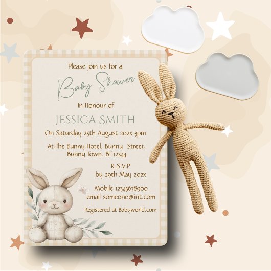 Boho Bunny Neutral  Baby Shower Invitation Kaart