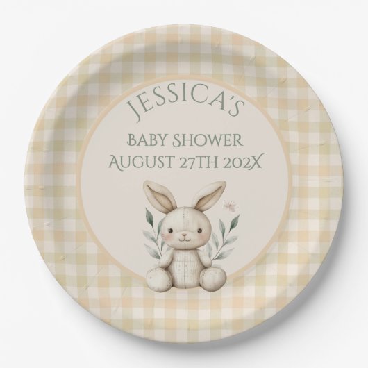 Boho Bunny Neutral Baby shower Papieren Bordje (Voorkant)