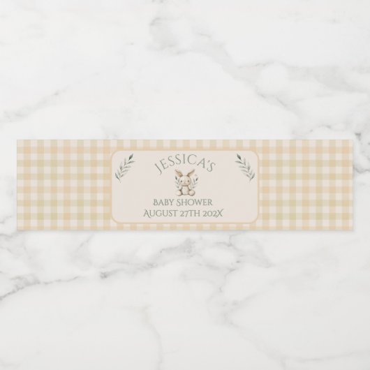 Boho Bunny Neutral Baby shower Waterfles Etiket (Enkel label)