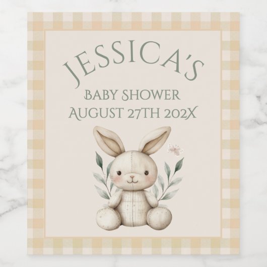 ~Boho Bunny Neutral Baby Shower  Wijn Etiket (Enkel label)
