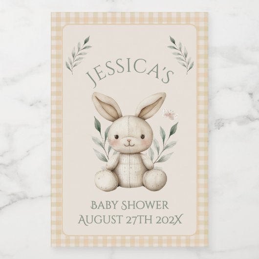 ~Boho Bunny Neutral Baby Shower Wijn Etiket (Enkel label)