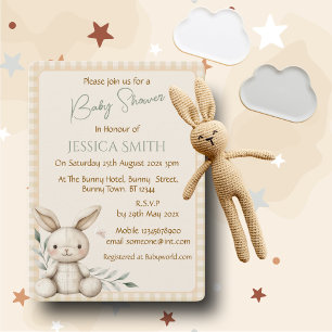 Boho Bunny Neutrale Baby Shower Uitnodiging