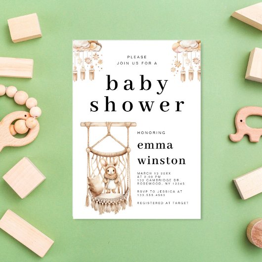 Boho Bunny Rabbit Nursery Baby shower Kaart