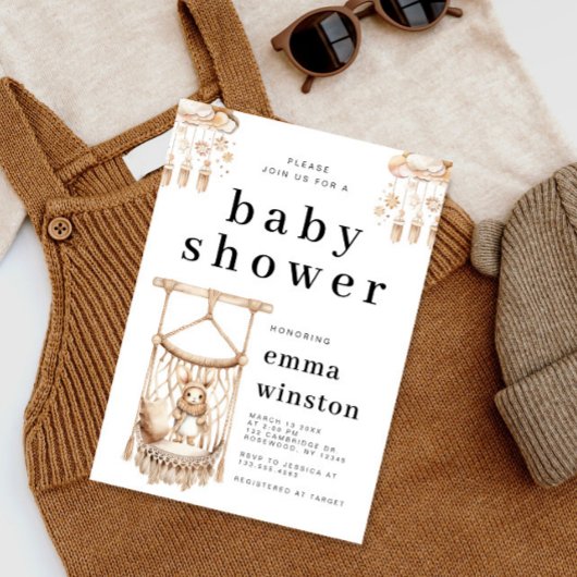 Boho Bunny Rabbit Nursery Baby shower Kaart