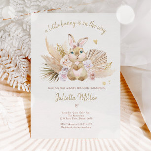 Boho Bunny Rabbit Pink Girl Baby shower Kaart