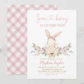 Boho Bunny Rabbit Pink Girl Baby shower Kaart (Voorkant / Achterkant)