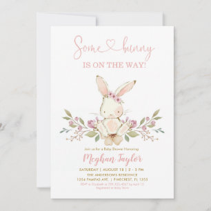Boho Bunny Rabbit Pink Girl Baby shower Kaart