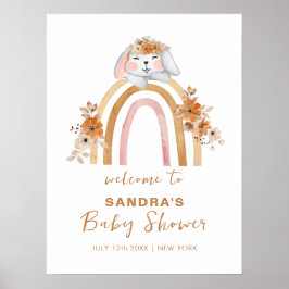 Boho Bunny Rainbow Floral Baby shower Welkom Poster