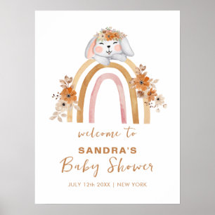 Boho Bunny Rainbow Floral Baby shower Welkom Poster