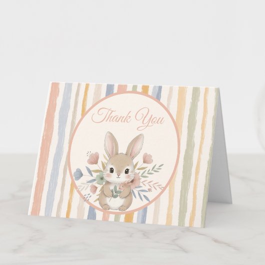 Boho Bunny Watercolor Stripe  Bedankkaart