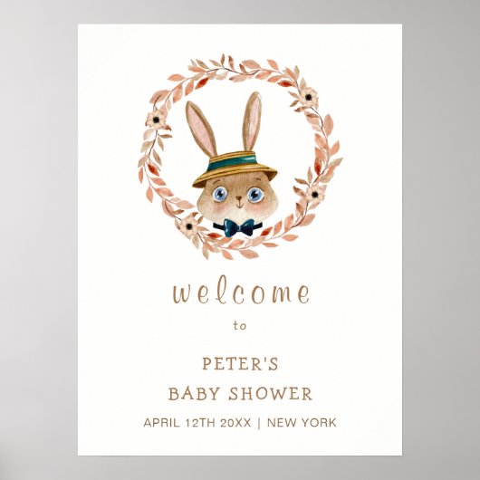 Boho Bunny Wreath Baby shower Welkom Poster (Voorkant)