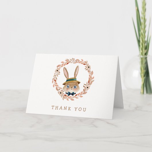  Boho Bunny Wreath Boy Baby shower Bedankkaart (Voorkant)