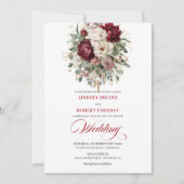 Boho Burgundy and White Flowers Wedding Invitation Kaart (Voorkant)