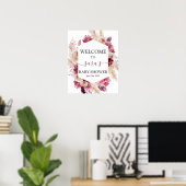Boho Burgundy Baby shower Girl Welkomstteken Poster (Thuiskantoor)