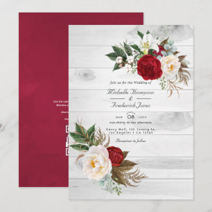 Boho Burgundy Bloem QR Code RSVP Boheem Huwelijk Kaart