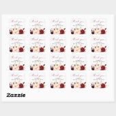 Boho Burgundy Bloemale Bruiloftsdank Je Vierkante Sticker (Vel)