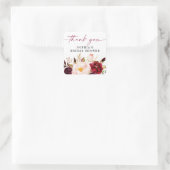 Boho Burgundy Bloemale Bruiloftsdank Je Vierkante Sticker (Tas)