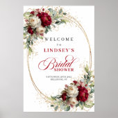 Boho Burgundy Bloemen Groene Bruiloft Shower Welko Poster (Voorkant)