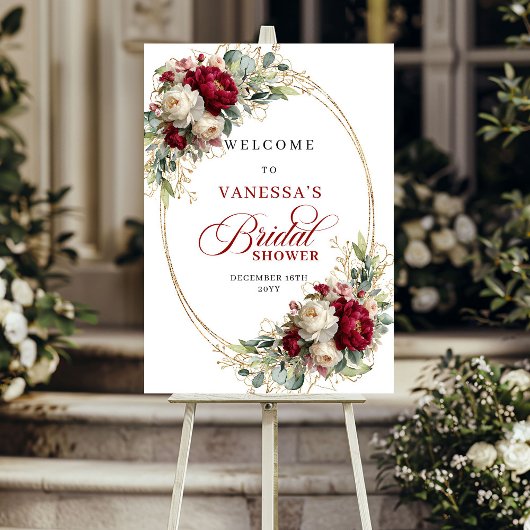 Boho Burgundy Bloemen Groene Bruiloft Shower Welko Poster