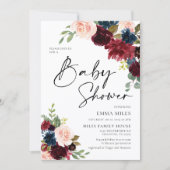 Boho Burgundy Blush Baby shower Invitation Kaart (Voorkant)