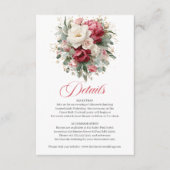 Boho Burgundy Blush Bloemen Bruiloft Details Kaart (Voorkant)